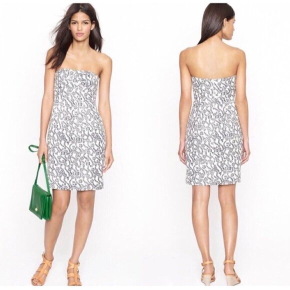J.CREW Floral Embroidered Strapless Dress Ivory Blue MODAL Size 10 - Picture 4 of 15